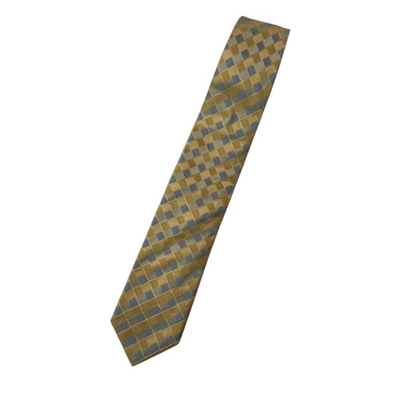 Haggard Men's Silk Necktie Blue Gold Silver Checkered Handmade Designer Tie - Picture 4 of 10